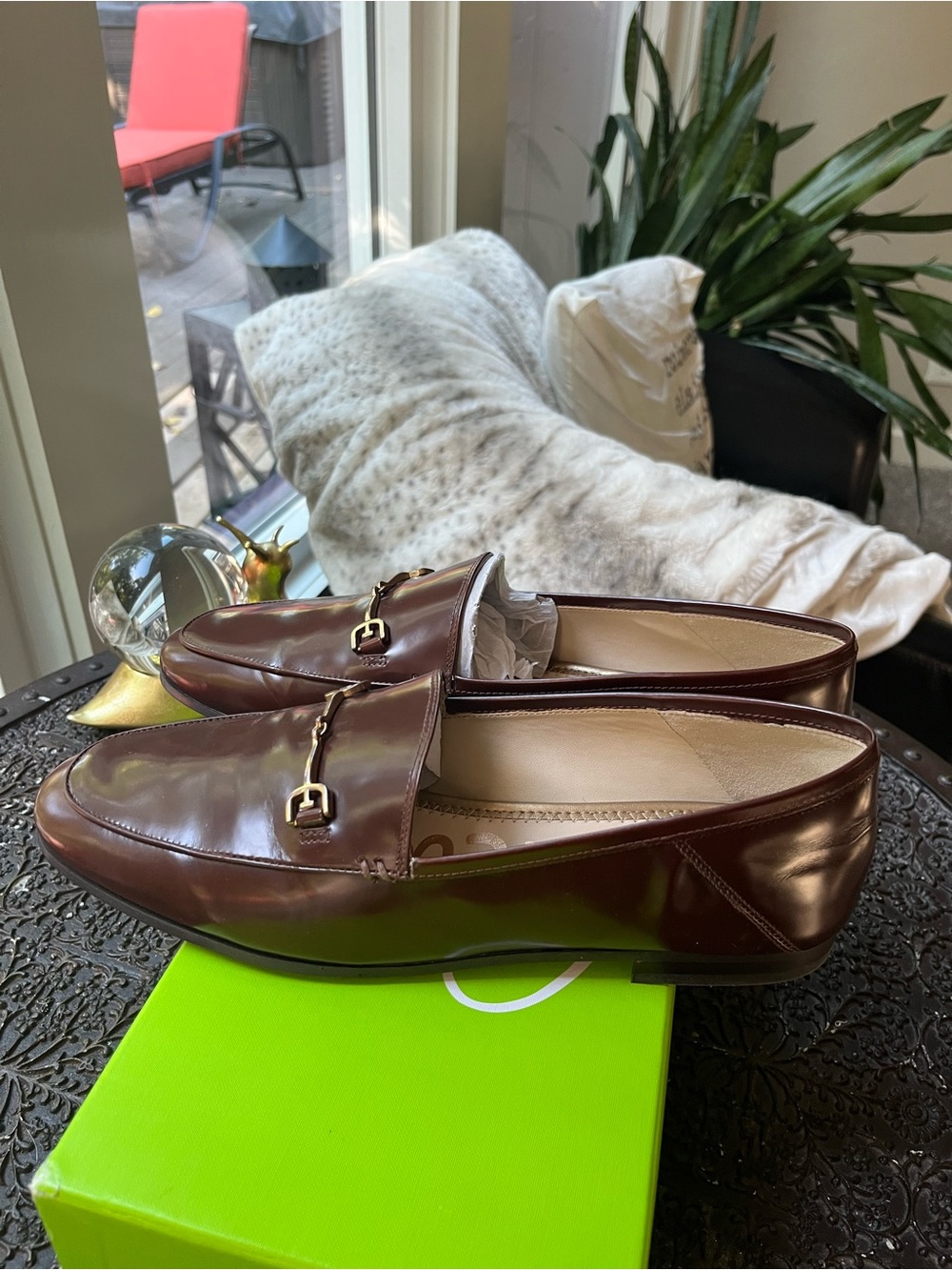SAM EDELMAN LORRAINE BIT LOAFERS IN TERAZZO BROWN LEATHER 9.5 W WIDE
